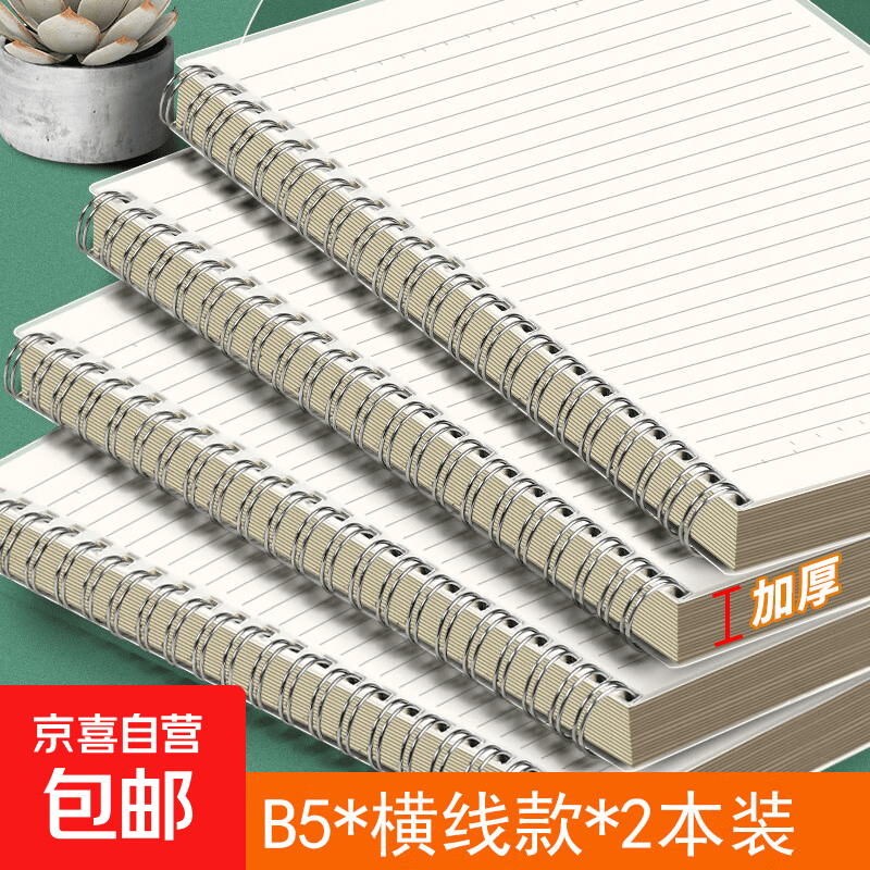 【老师推荐】热销十万线圈本b5笔记本子日记本简约大学生考研大号加厚本子记事本错题摘抄 B5横线-2本装（160张）