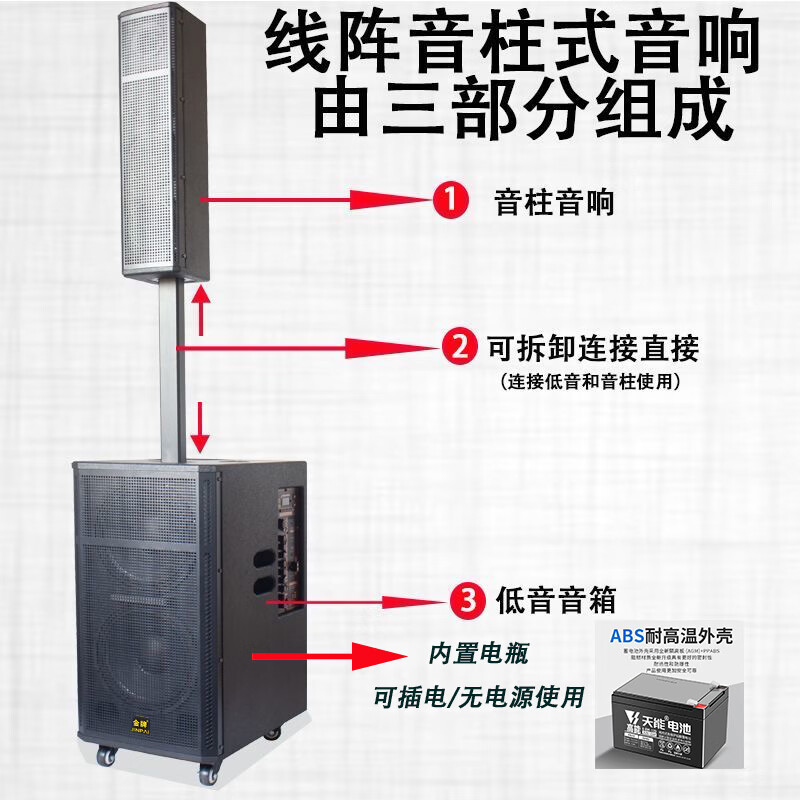 金牌【线阵三分频设计】户外充电蓝牙直播K歌可充电高音质一体高配版户外便携蓝牙音箱轻奢时尚 G212【双12寸线阵】
