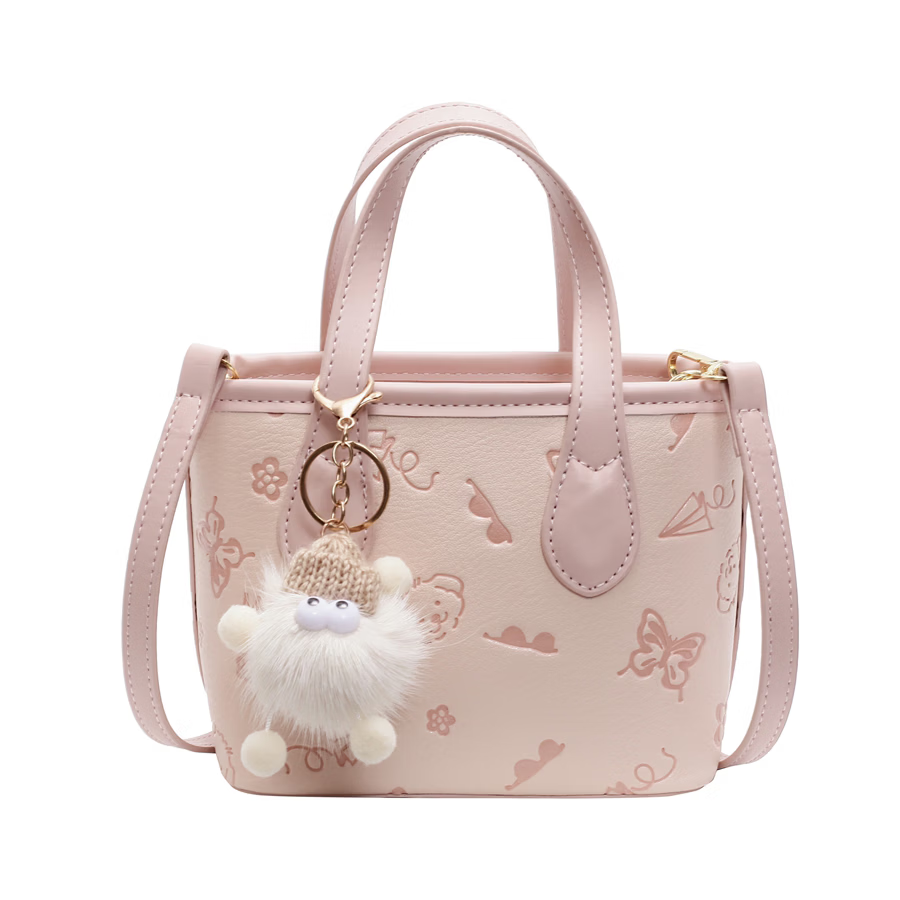 鹿色粉色水桶包包女2025新款大气小个子感轻奢超火小众斜挎包 黑色无挂件