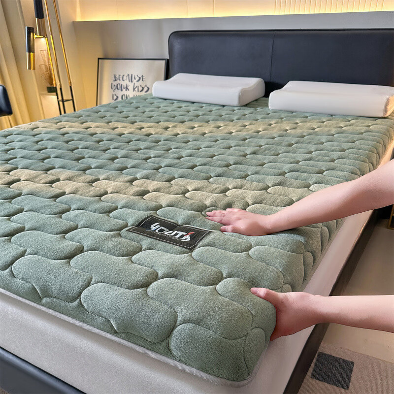 牛奶绒床垫宿舍0.9x1.9米软垫家用加厚褥子学生单人床褥垫被毯子 格韵-湖光绿厚度5cm 0.8x1.9m