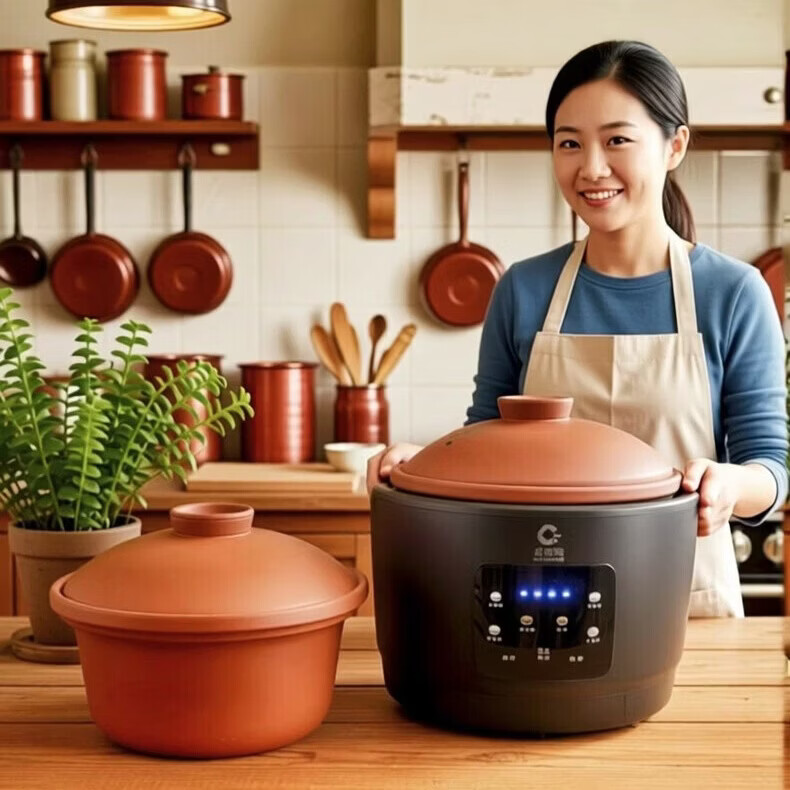 新创埼0涂层天然紫砂锅电饭煲家用多功能柴火饭煲仔饭砂锅3L煮粥煲汤无涂层电饭锅预约定时无水炖肉3L 黑色 3L 双套胆 （共：真紫砂内胆2个+真紫砂盖4个）
