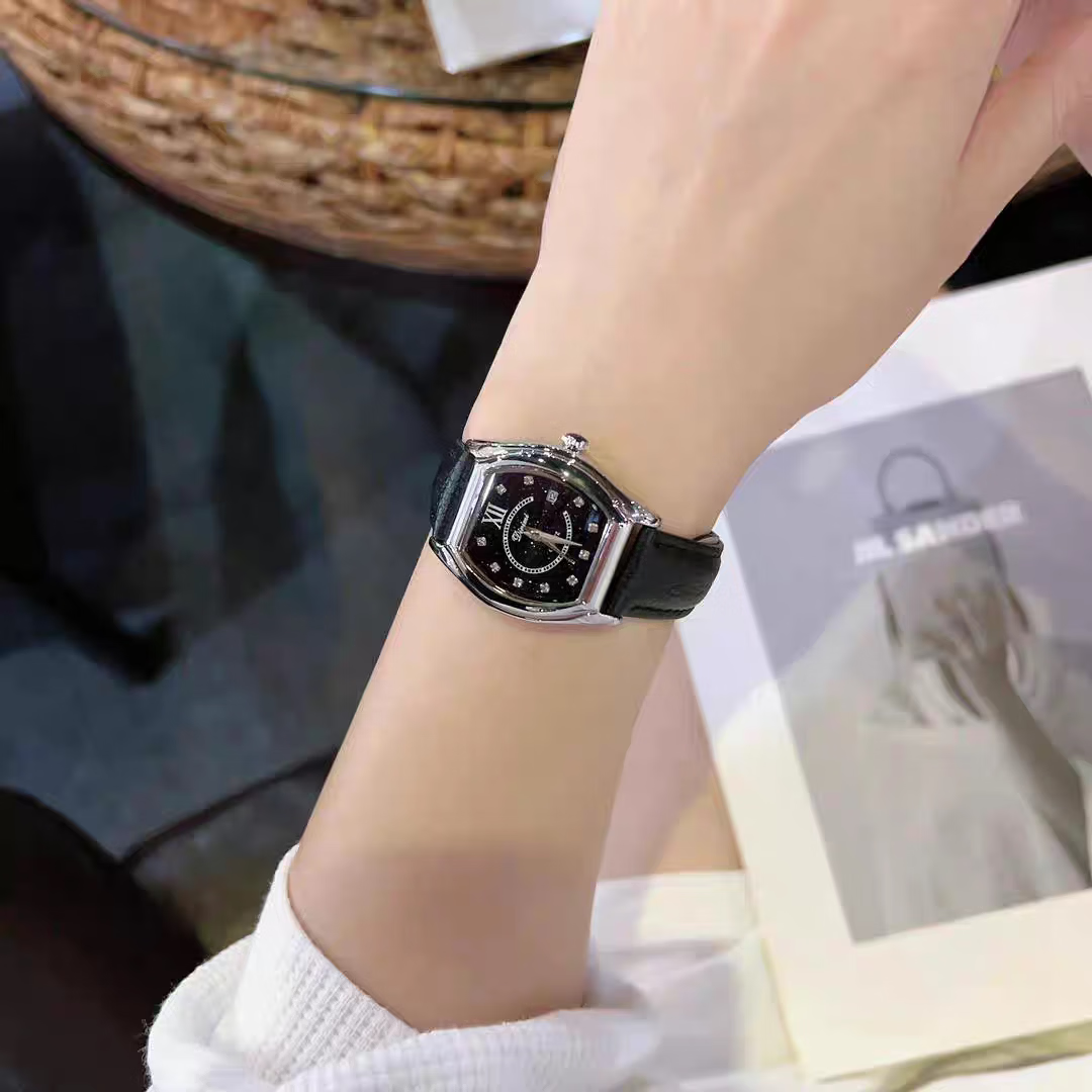 DIMINI新款酒桶型星空面CD扣轻奢经典时尚优雅女款防水机械风石英腕手表 星空绿面玫壳-绿皮(CD扣)