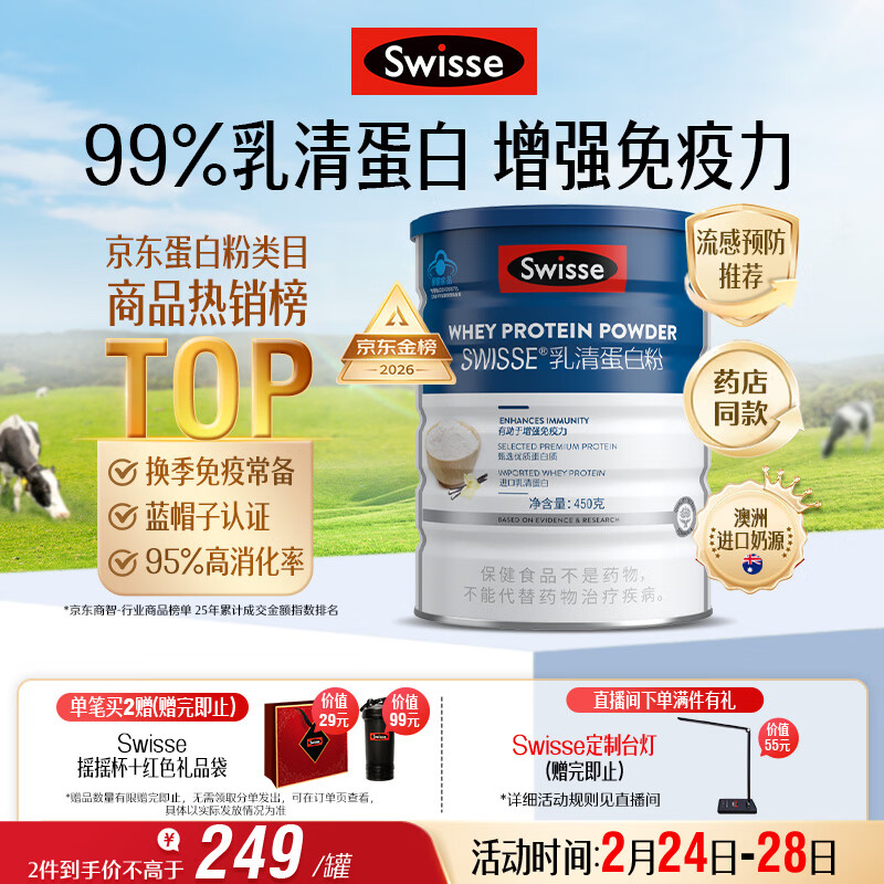 Swisse斯维诗蓝帽乳清蛋白粉450g 中老年增强免疫力术后恢复 药店同款