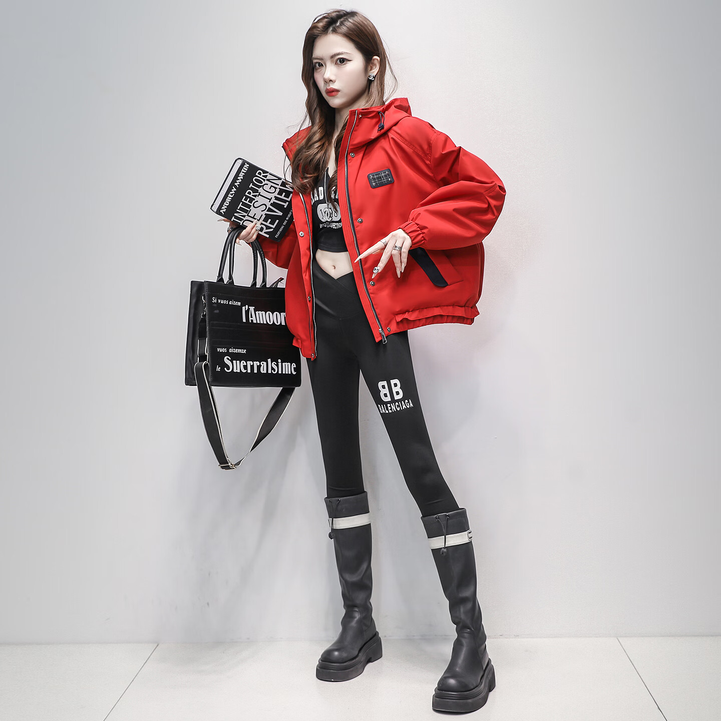 靓丽芭娜（LIANGLIBANA）2026春季新款小个子短款外套女连帽夹克韩版宽松休闲红色风衣外套 红色 薄款 L