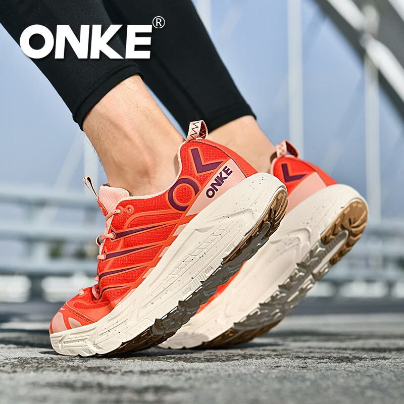 ONKE德国欧克男女款户外运动休闲鞋男鞋复古轻盈缓震情侣跑步鞋女鞋子 朱砂红 37