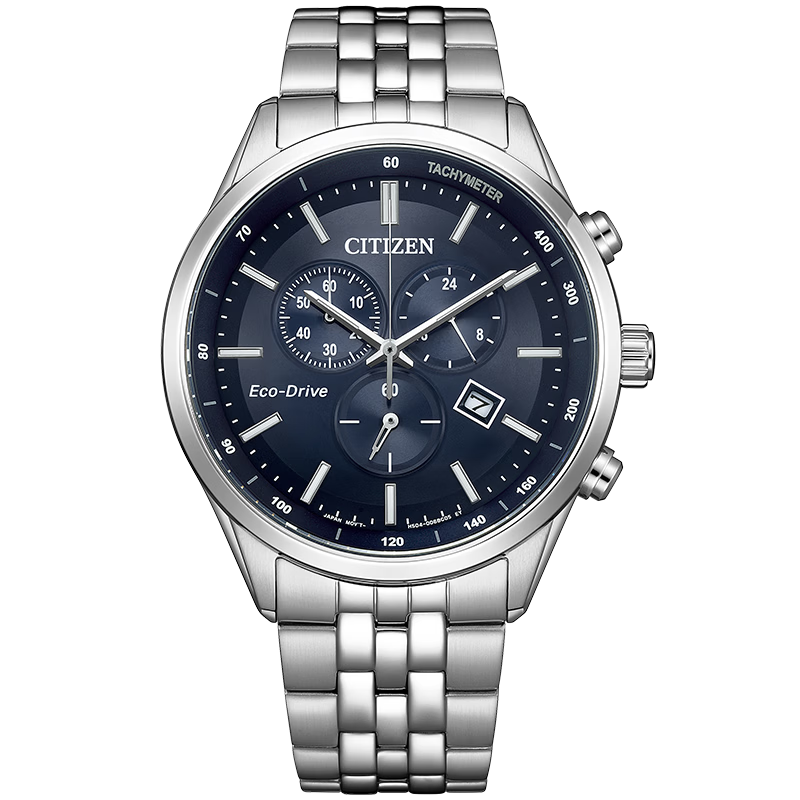 创宙 西铁城(CITIZEN)手表男日韩表光动能日显三眼计时钢带商务送男友礼物AT2570-56L