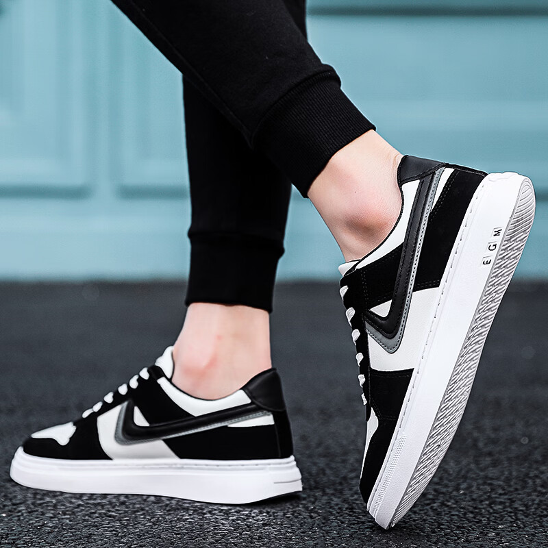 西域骆驼（VANCAMEL）男鞋冬季新款透气空军aj一号板鞋男士轻便软底运动休闲小白鞋子男 【官方正品 质量保证】黑色配色 43