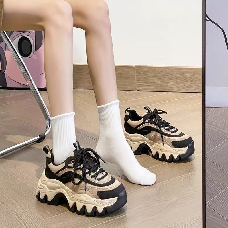 【优选好物】炸街老爹鞋女显脚小2025秋季新款懒人厚底松糕休闲运 黑色 35