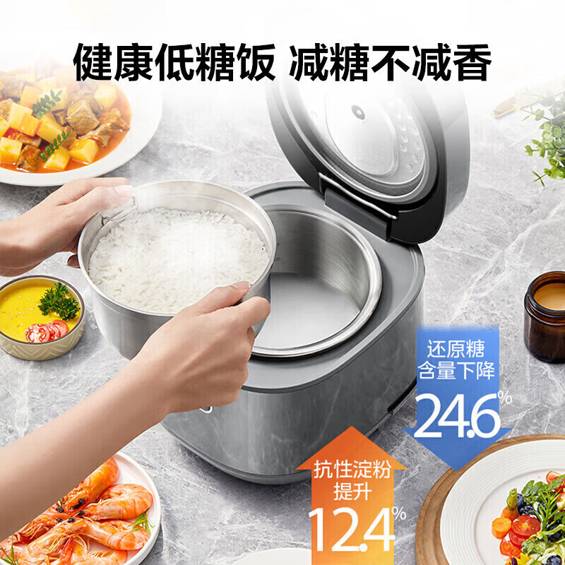 美的(Midea)小电饭煲0涂层2升一人食316母婴不锈钢内胆小电锅低糖沥米饭柴火饭智能电饭锅1-2-3个人线下同款 2L 【健康0涂层】低糖饭 | 线下同款