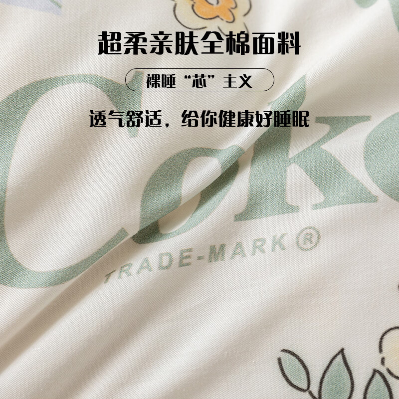 可口可乐100%纯棉四件套印花全棉印花床上用品套件 春色盎然【100%纯棉 亲肤裸睡】 床单款 1.5/1.8m床-被套200*230cm