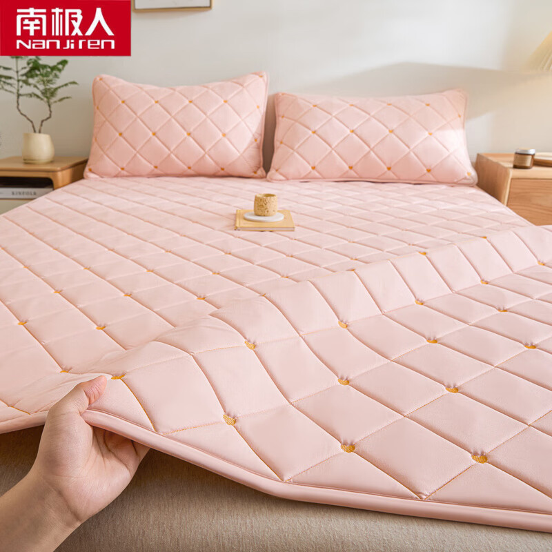 南极人（Nanjiren）大豆刺绣床垫褥子1.8米x2米床褥垫被家用床垫上面的铺底宿舍垫被 城市-豆沙粉【A类标准 裸睡无忧】 双人床：150X200cm单床垫
