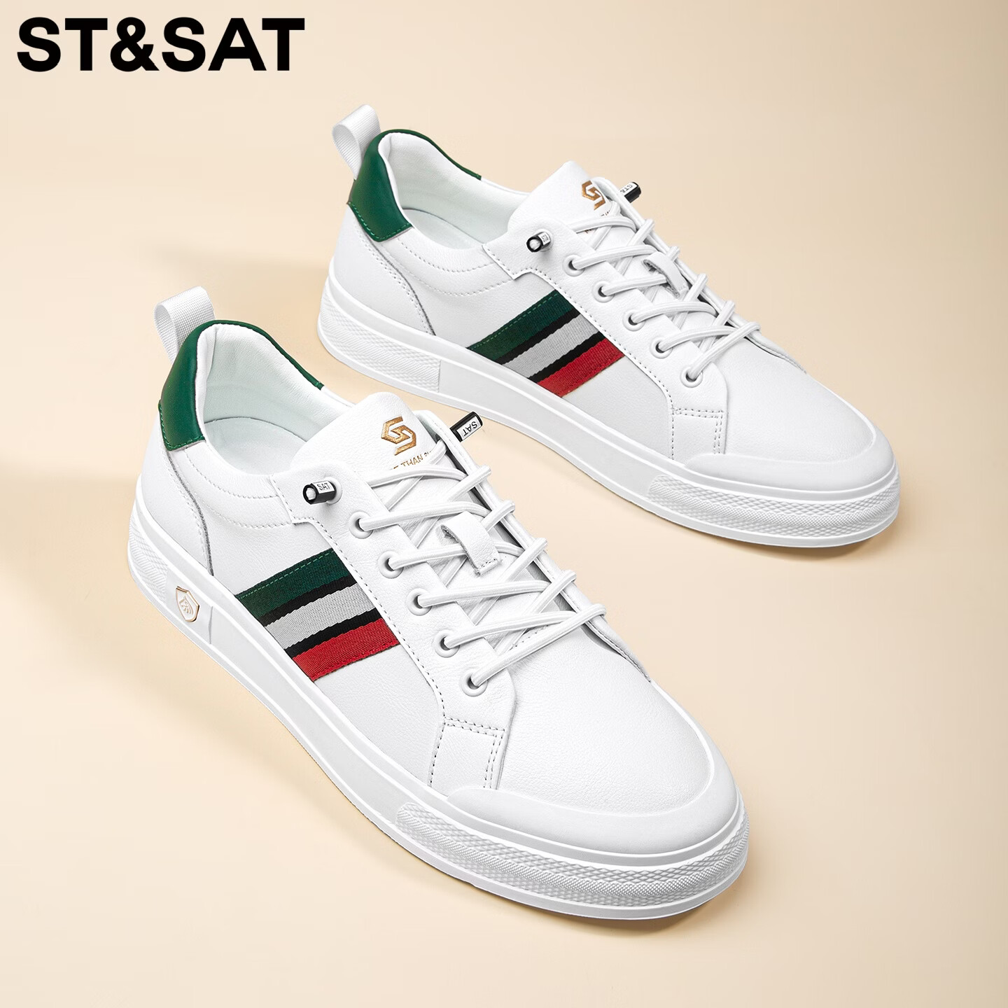 星期六（St&Sat）男鞋春季百搭时尚小白鞋男运动舒适马年鞋防护复古通勤休闲板鞋男 白色 44 (270mm) 标准运动鞋尺码