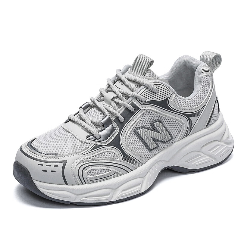 新百伦女鞋老爹鞋2026男女情侣厚底1908小白鞋夏季透气运动鞋 奶油白 44