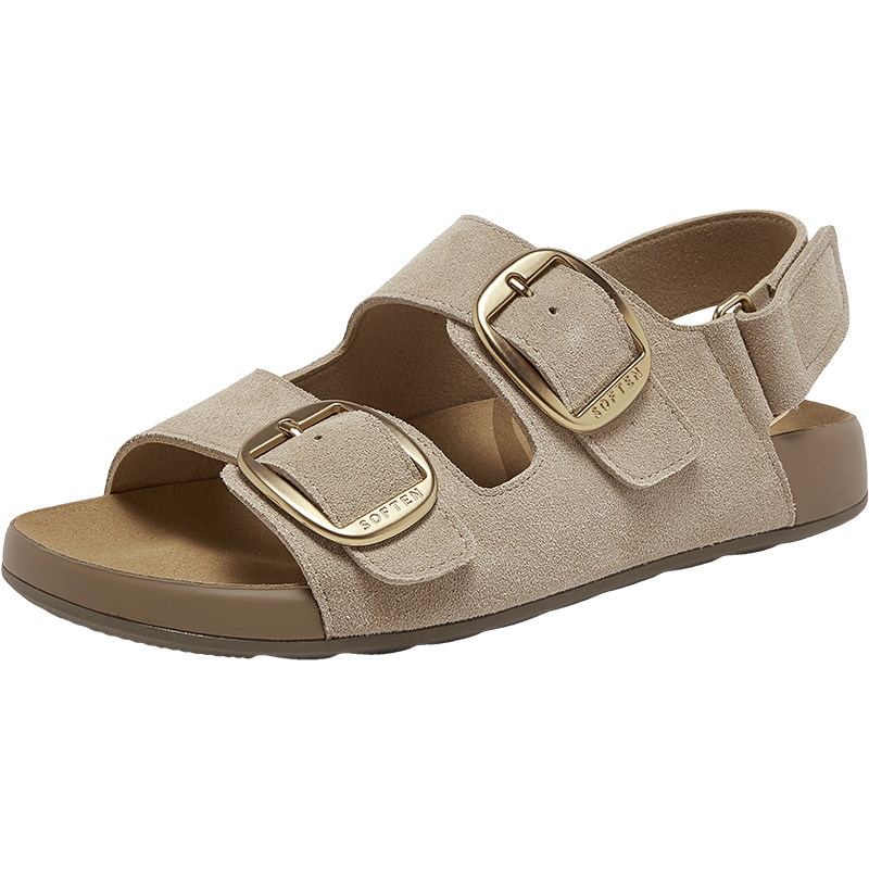 百思图26夏勃肯鞋时尚复古休闲女凉鞋T6497BL6 杏色 35