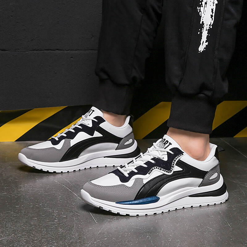 西域骆驼(VANCAMEL)鞋子男鞋2026秋冬季新款软底休闲鞋男士鞋百搭运动增高阿甘鞋 【官方正品 质量保证】白黑配色 42