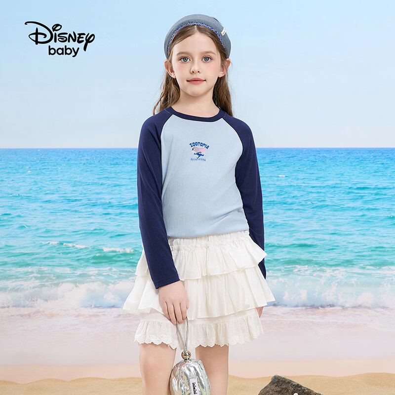 迪士尼（Disney）童装男女童长袖T恤速干2026春秋季新款宽松儿童秋装上衣打底衫dsn 冰雪蓝 140 高135-145cm重60-70斤