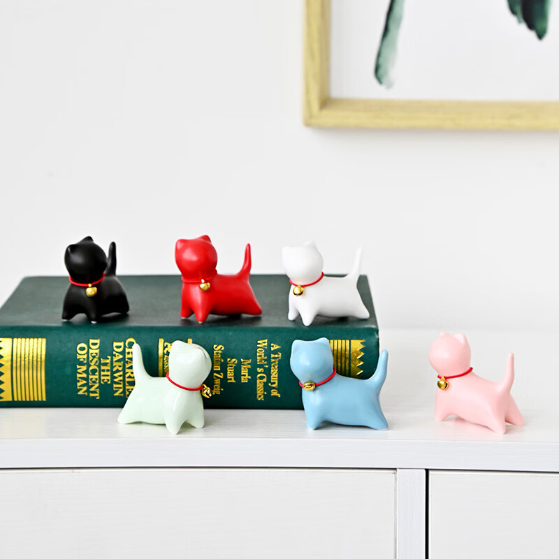 山头林村陶瓷可爱小猫咪摆件动物微景观茶宠室内桌面装饰茶具配件茶玩批发 萌猫摆件青色