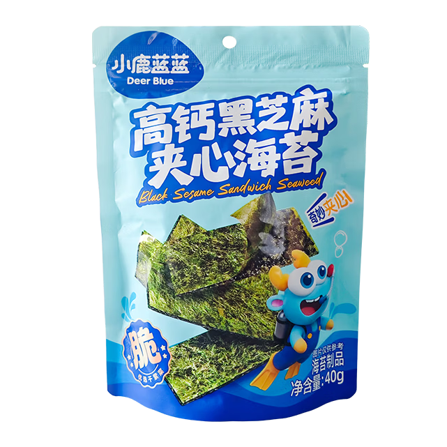 小鹿蓝蓝 黑芝麻夹心海苔脆 宝宝儿童零食黑芝麻酥脆口感即食海苔40g 