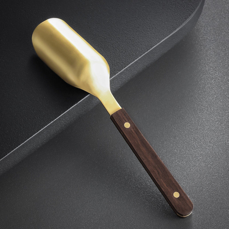 尚言坊銅木茶勺茶匙高端加厚實木家用茶鏟取茶勺子功夫茶具泡茶工具配件 厚澤銅制茶勺(款)