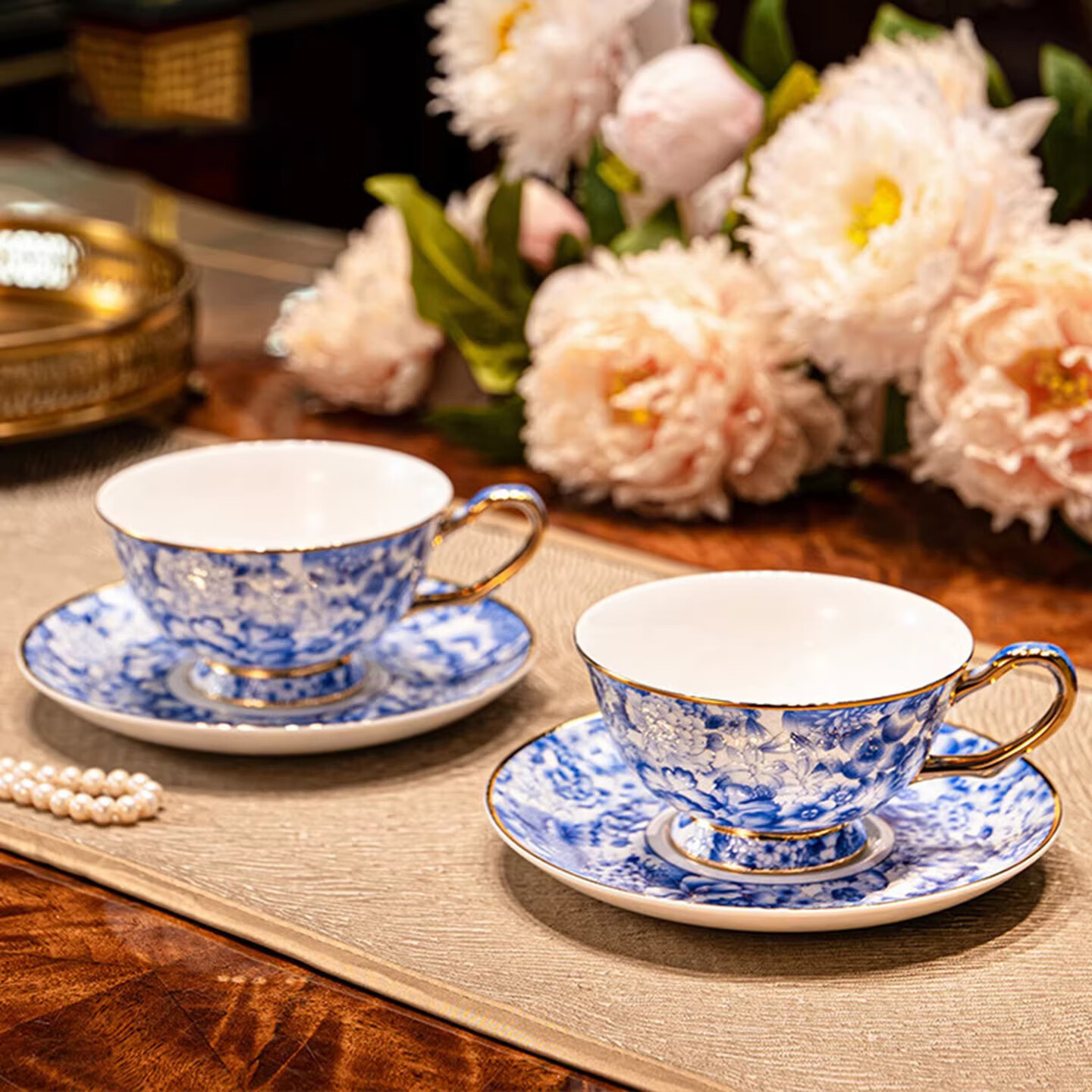 BOSSY景德镇国潮青花咖啡杯套装高档精致骨瓷杯子礼盒乔迁新婚伴手礼物 万花青花【满花款-6杯6碟】高级红礼盒