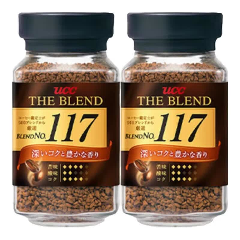 悠诗诗（UCC）117进口冻干黑咖啡粉美式0添加糖健身咖啡豆颗粒 117速溶咖啡粉90g-2瓶