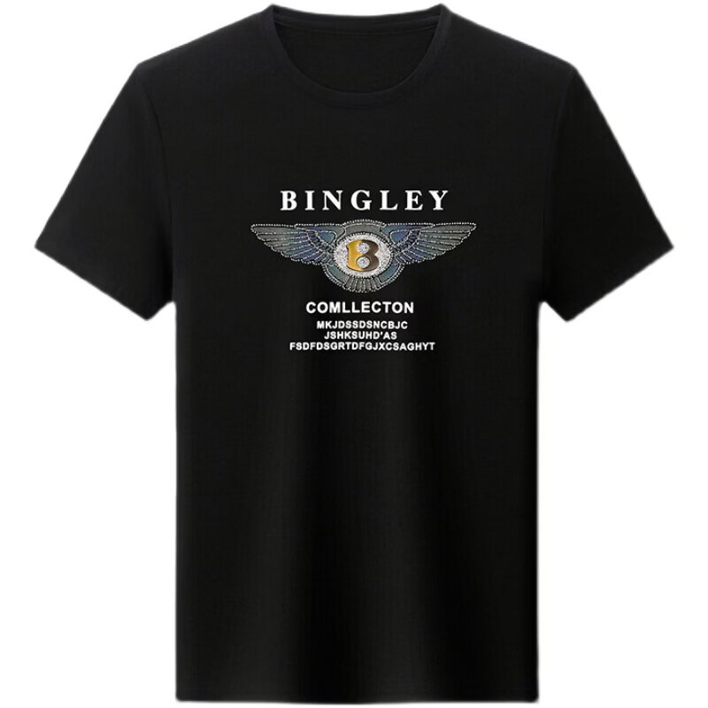 阿玛尼（ARMANI）伦 巴宝利娇夏季短袖T恤男圆领桑蚕丝修身韩版印花体恤潮大牌男装 国际一线品牌墨蓝 L 170_