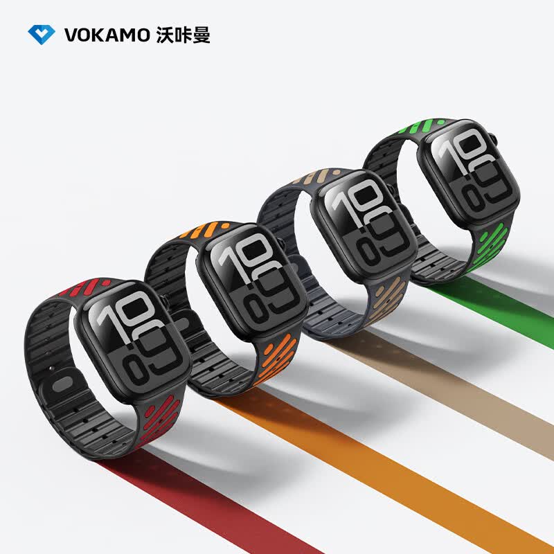 VOKAMO适用苹果S11手表iwatch10表带applewatch9磁吸S10硅胶S8腕带Ultra3运动8男7高级2026年新款夜光 黑色+橙色 44/45/46/49MM