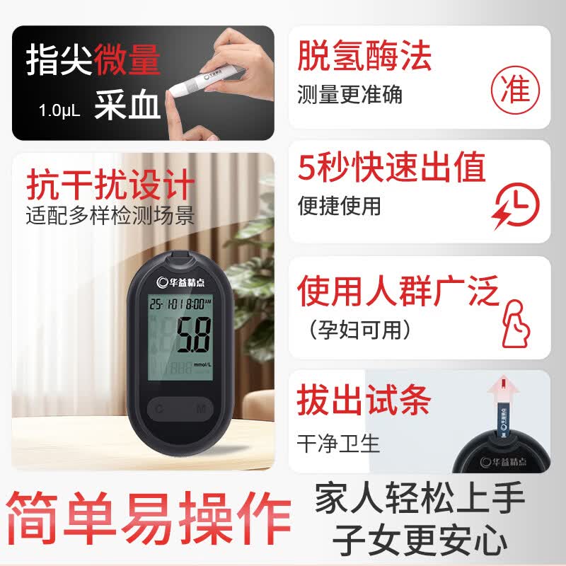 华益精点EZ-3血糖仪免调码医用级高精准低痛测血糖仪器家用型脱氢酶试纸 【旗舰新品】EZ-3血糖仪+50试纸套装