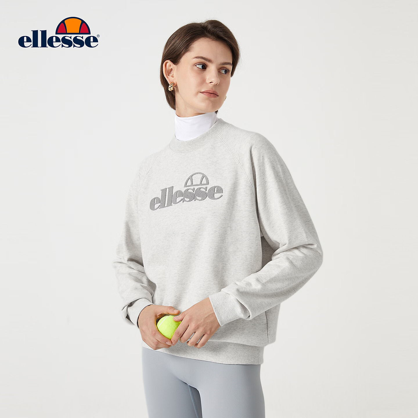 ellesse小贝壳官方薄款卫衣女秋冬新款美拉德运动休闲上衣 灰色 S