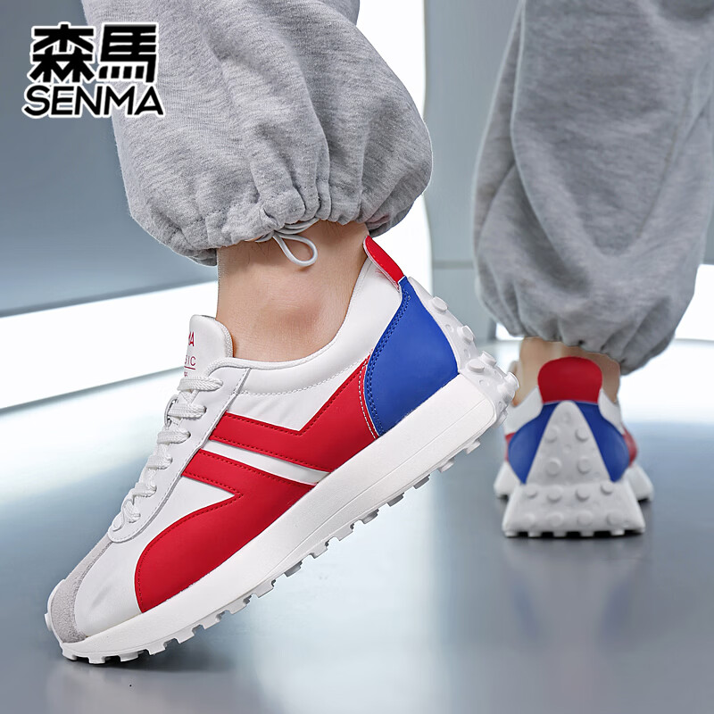 森馬(senma)男士厚底舒适跑步鞋低帮防滑轻便阿甘鞋时尚百搭休闲鞋 白兰红 43