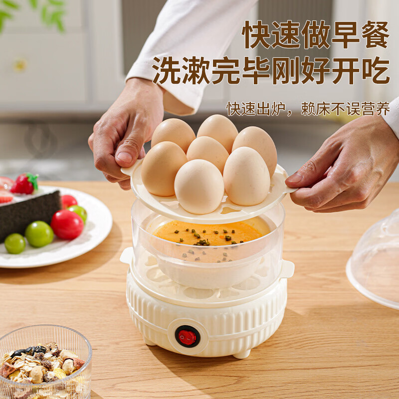 【德国品质机芯】蒸蛋器防干烧自动断电多功能家用煮蛋器小型早餐机 双层 送量杯【加厚款】
