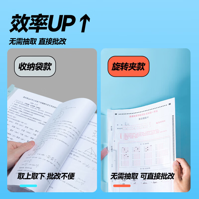 晨光（M&G）A3旋转抽杆夹试卷夹文件夹试卷收纳资料夹透明插页透明初中生学生专用拉杆夹整理卷子活页双拉杆夹 5个装【A3双拉杆】带插袋+科目贴