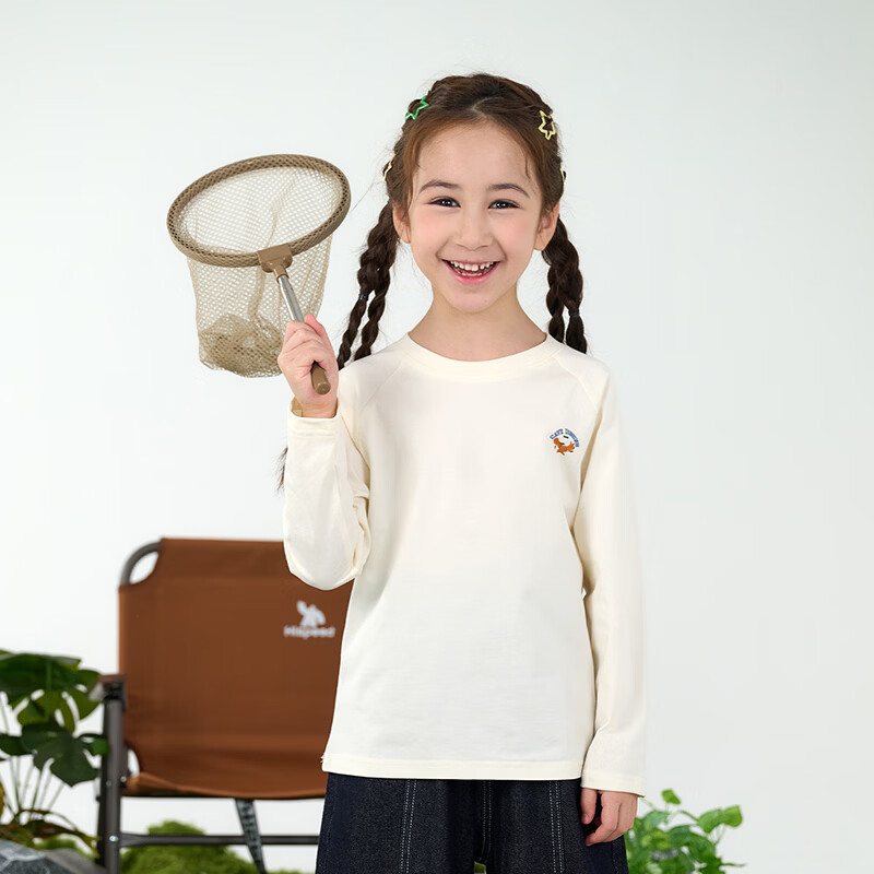 棉花堂（cottontown）【棉感速干】棉花堂童装儿童长袖T恤春秋男童女童A类抗菌速干上衣 米白 90 90/52