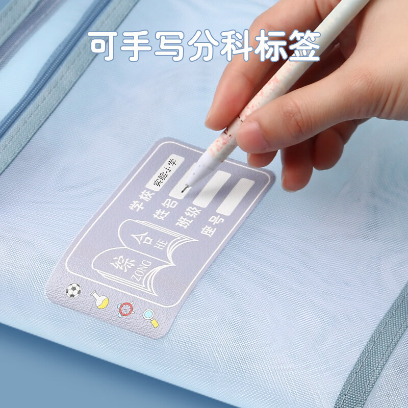 斯图（sitoo）A4学科科目分类袋拉链文件袋透明网纱收纳袋大容量小学生课本 双层试卷科目袋 双层网纱手提4只【语数英综】