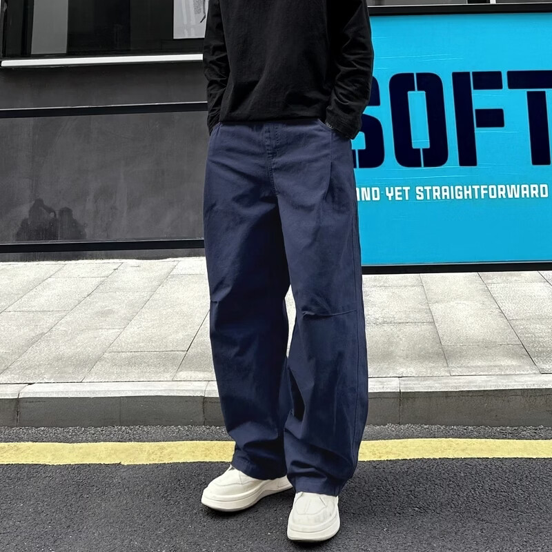 2026新款美式宽松工装裤子男款宝蓝色运动阔腿休闲直筒裤 宝蓝色 3XL 建议170-185斤