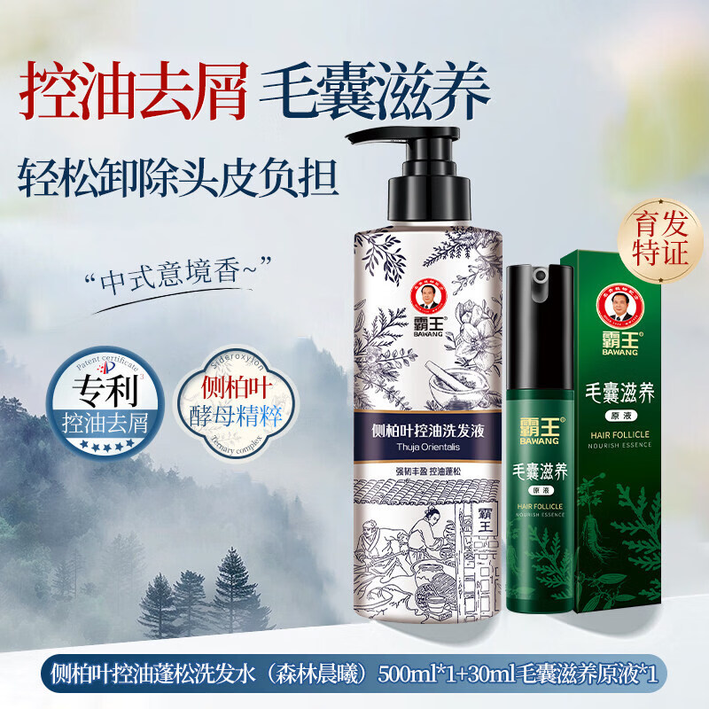 霸王侧柏叶洗发水丰盈强韧控油蓬松去屑洗发精生姜防断发洗发露 侧柏叶洗发水500ml+防脱精华液30ml 500ml