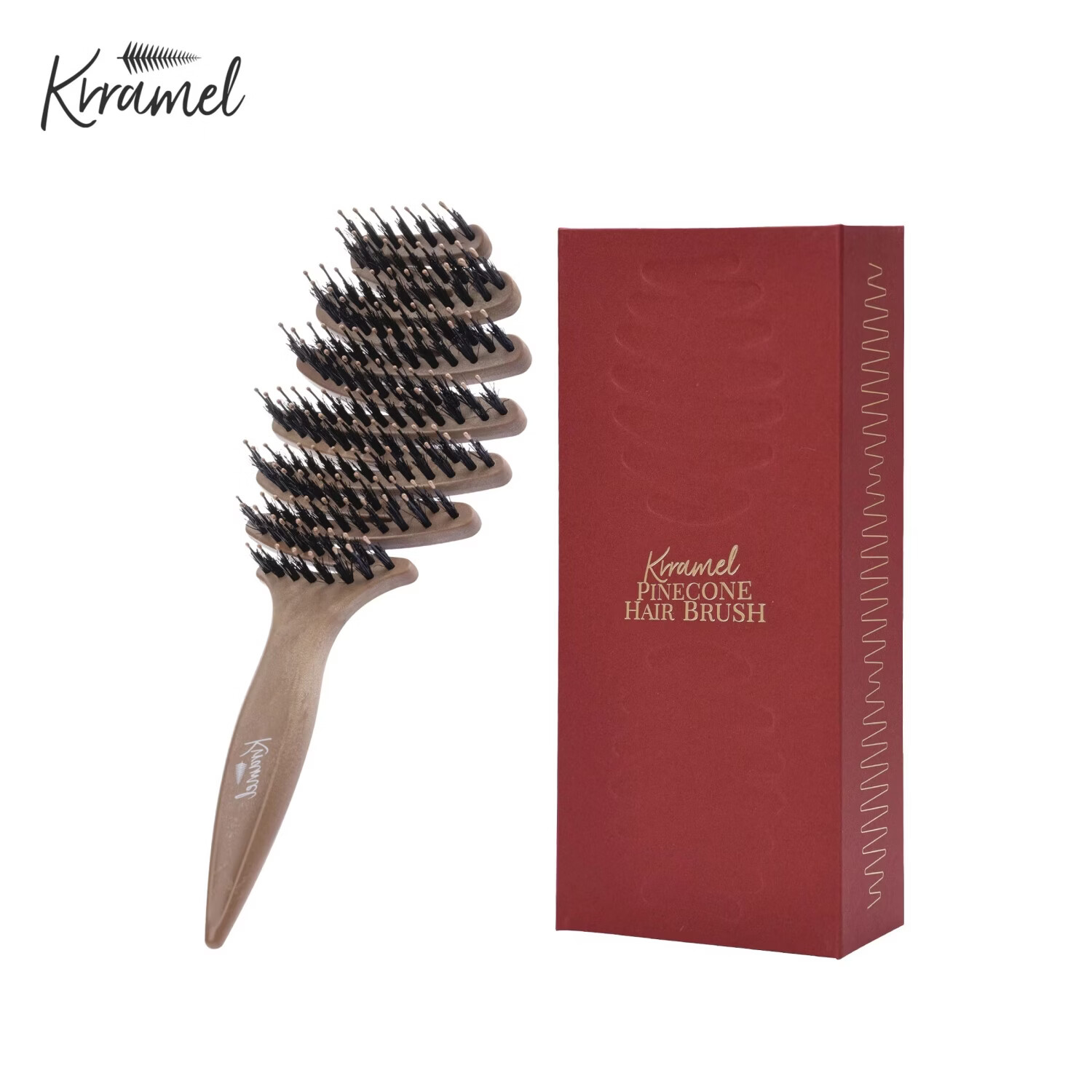 KRRAMEL生日礼物女士梳子松塔猪鬃毛护发按摩气垫梳女新婚礼物 松塔梳-原木色-20cm