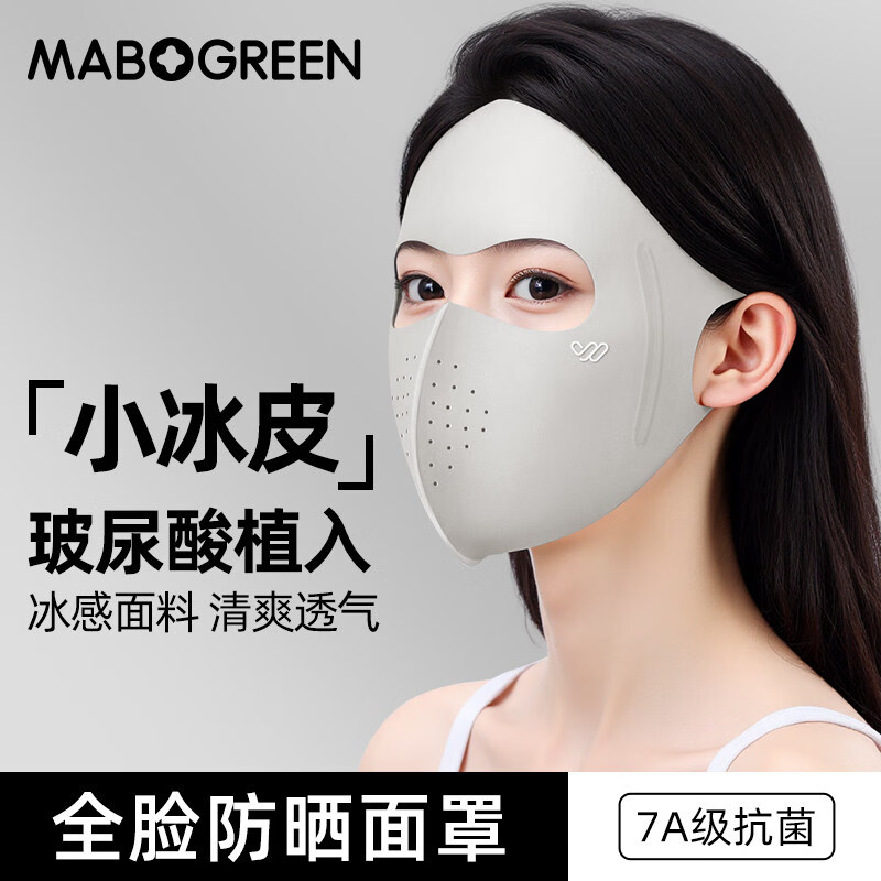 万宝绿防晒面罩全脸防紫外线冰丝医美术后脸罩2026新款脸基尼遮阳口罩女 专业级防晒UPF2000【冰川灰】单只装丨7A抑菌 【防紫外线】