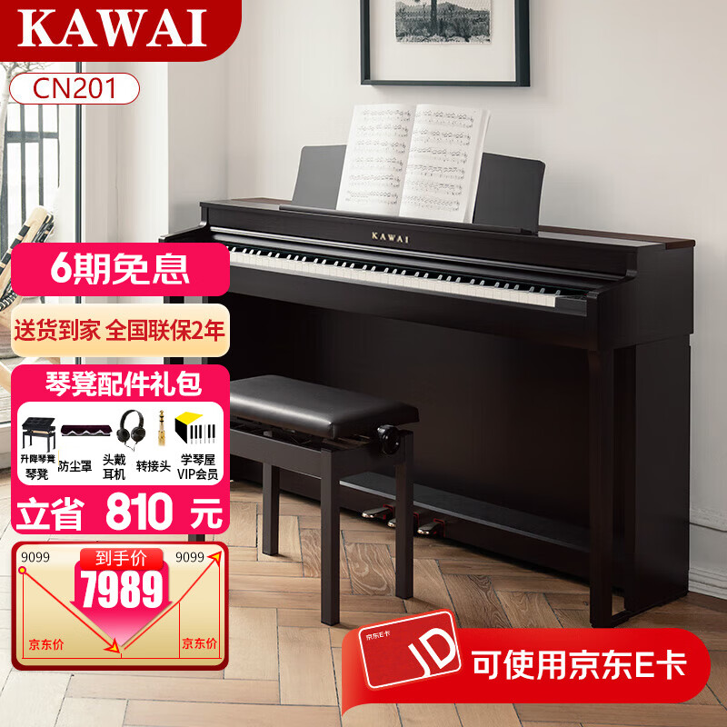 卡瓦依（KAWAI）电钢琴CN201键盘88键逐键配重 象牙质感键面家用考级专业钢琴乐器 CN201全套+超值礼包