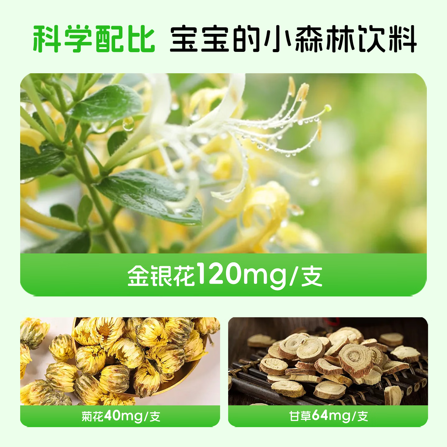 儿宝元素（EBAO ELEMENT）金银花清清饮儿童草本植物饮料益生元益生菌清凉果蔬汁水果汁饮品 12支*1盒