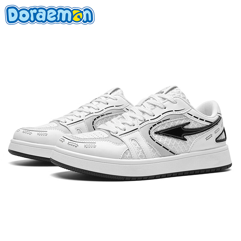 哆啦A梦板鞋男鞋春季2026新款潮流撞色舒适透气低帮厚底休闲鞋子男款 复古白 39