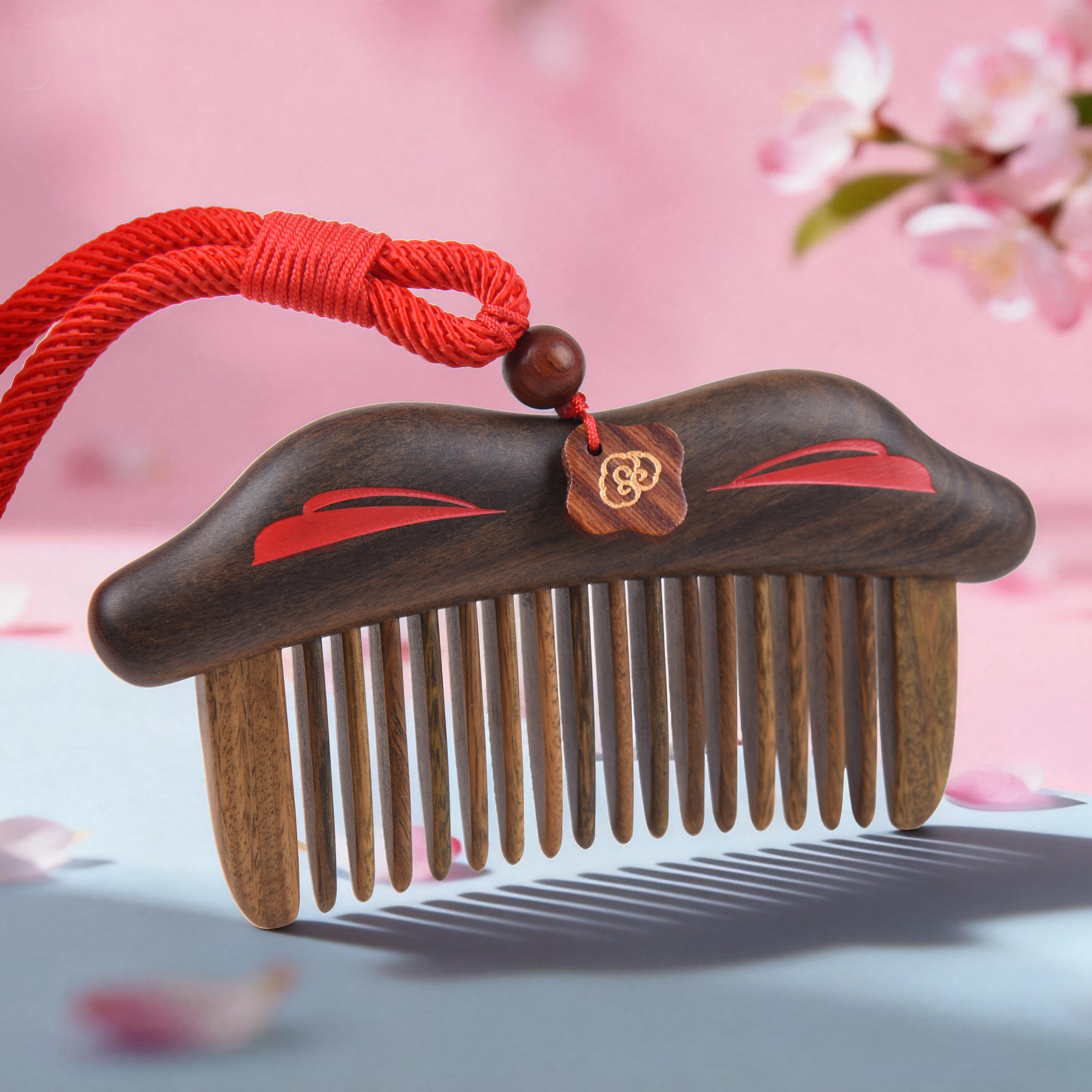 谭木匠经络梳系列作品海棠春镶齿梳礼盒居家日用馈赠亲友礼物实木按摩