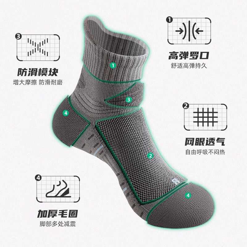 LE.200袜子男款运动中筒袜防臭吸汗毛巾厚底马拉松专业跑步篮球袜羽毛球 【运动防臭】 3双 均码 【颜色可选 拍下留言】