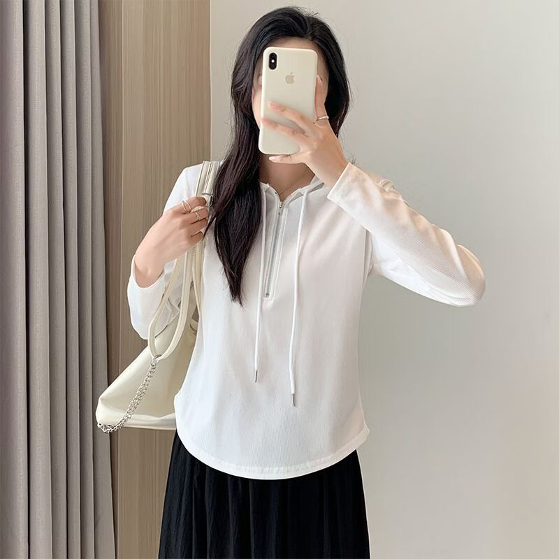 有只绵春款长袖T恤衫女韩版修身显瘦上衣设计感白色燕尾卫衣女 白色 L 95-110斤 京东折扣/优惠券