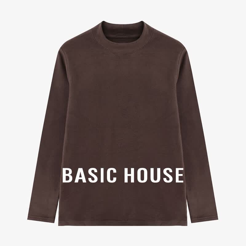 百家好（Basic House）百家好半高领德绒内搭打底T恤衫女冬季新款加厚保暖简约基础上衣 深咖 L