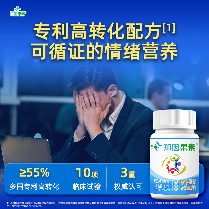 知因果素【1盒调理装】植萃萝卜硫素片剂工作减压心情绪舒缓宁神入眠苷 0.6g/片*60片; 60片*1瓶 【1盒装】