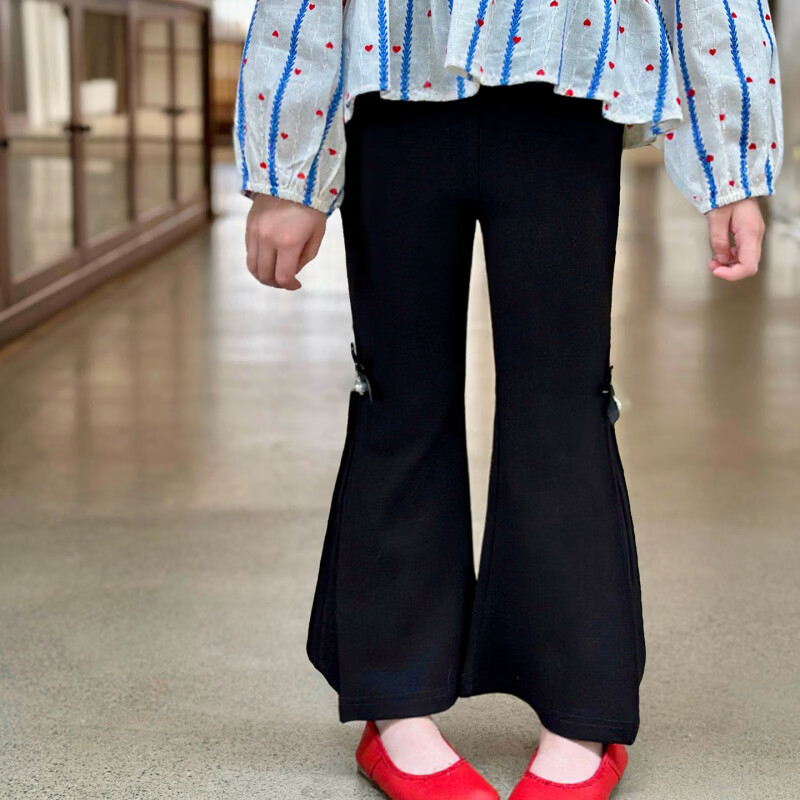 栀了成长记童装女童甜美休闲喇叭裤2026春季儿童新款百搭时髦长裤 黑色 喇叭裤 110 cm