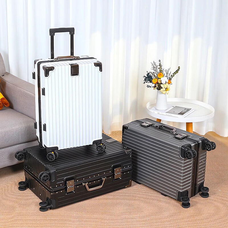 冇力新款行李箱铝框拉杆箱男女学生大容量密码箱高颜值旅行箱加厚皮箱 质感黑【加厚加硬-可坐人】 30英寸 【加厚可坐人超大容量】