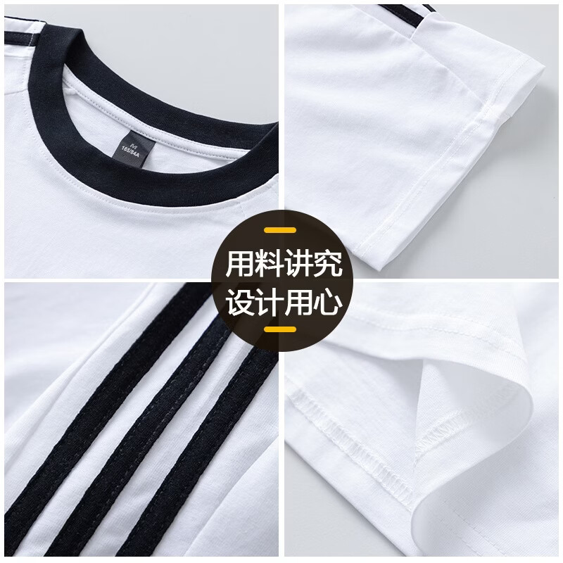 Y-3阿迪三叶草美式纯棉三条杠落肩短袖情侣款男女T恤休闲运动百搭潮 白色【小标】 M 建议体重100~120斤