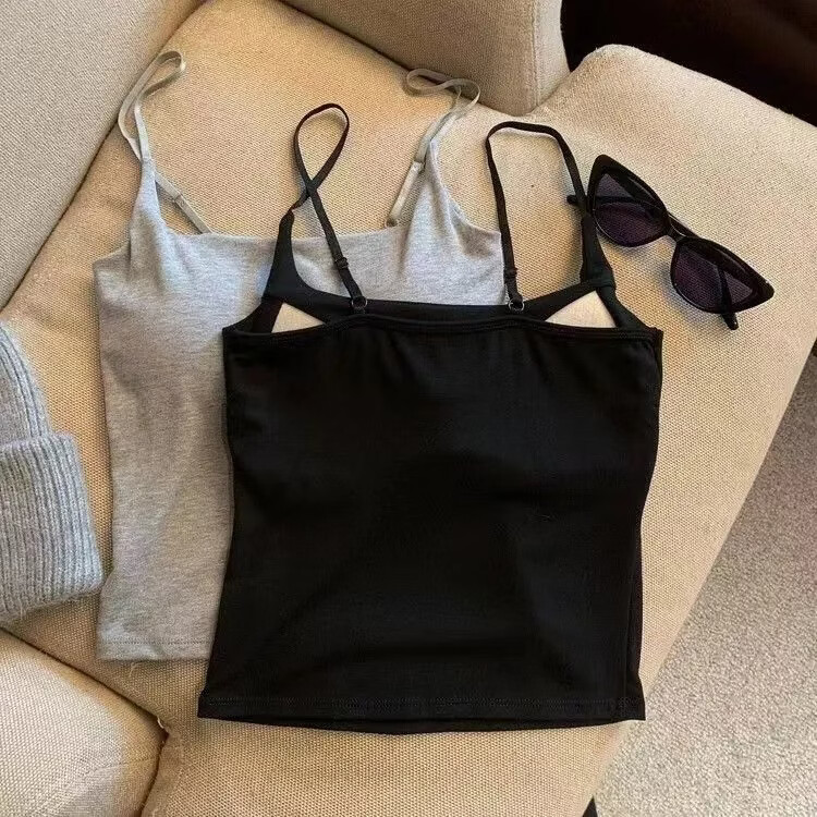 【精选优选】纯欲甜妹吊带背心女内搭外穿美背带胸垫褶皱设计感修 白色【高品质】 均码 【70-125斤】